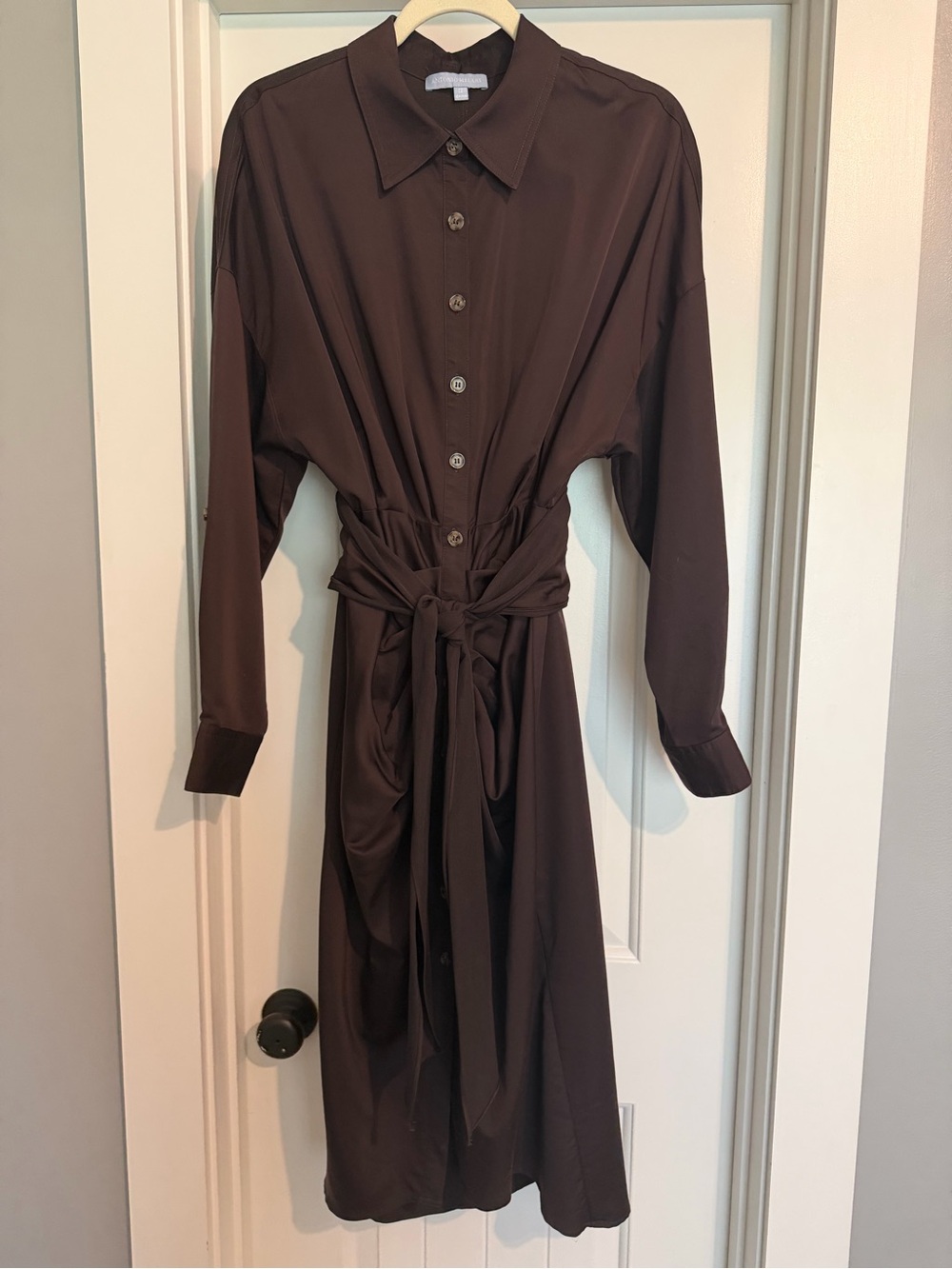 Antonio Melani Brown Button-Front Shirt Dress with Waist Tie